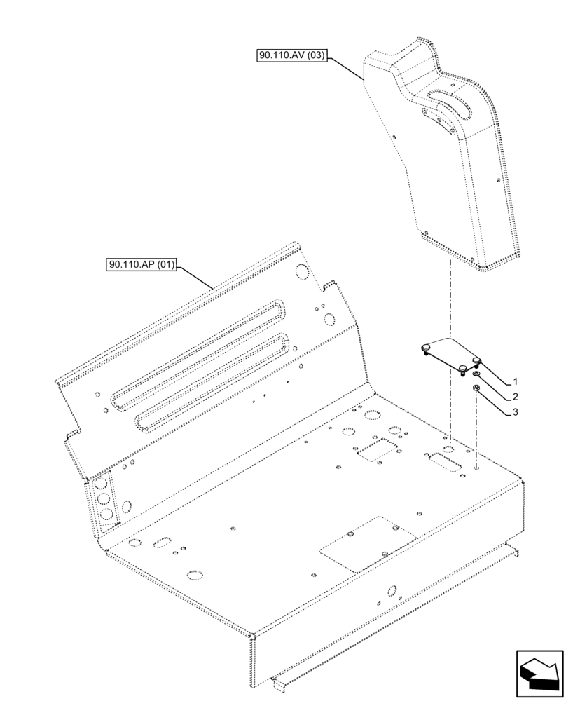 Схема запчастей Case IH FARMALL 115C - (90.110.AP[03]) - VAR - 743565, 743566, 743594 - PLUG, W/O CAB (90) - PLATFORM, CAB, BODYWORK AND DECALS