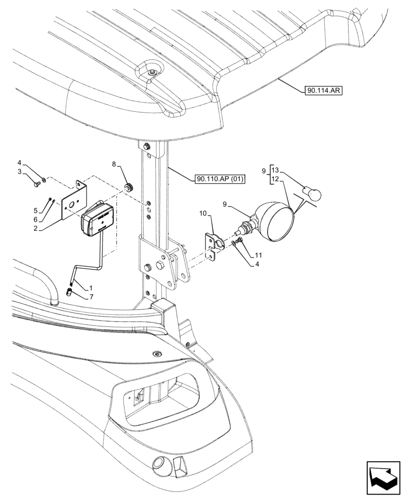 Схема запчастей Case IH FARMALL 65C - (55.404.BS[02]) - VAR - 331713, 391713, 743580, 743581 - WORK LIGHT, W/O CAB (55) - ELECTRICAL SYSTEMS