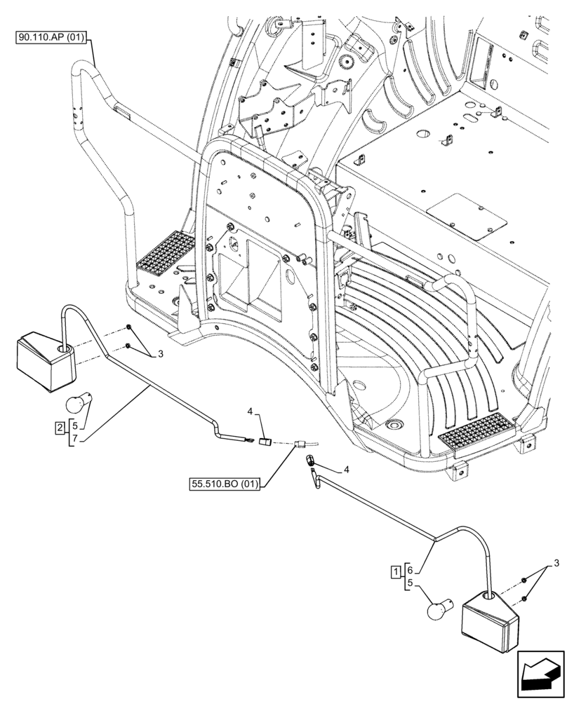 Схема запчастей Case IH FARMALL 75C - (55.404.BB[04]) - VAR - 331713, 391713, 743580, 743581 - INDICATOR LIGHT, W/O CAB (55) - ELECTRICAL SYSTEMS