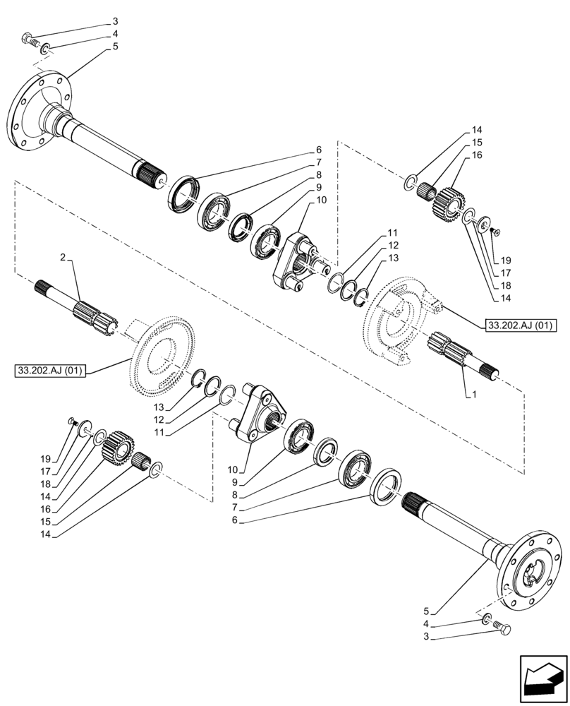 Схема запчастей Case IH FARMALL 65C - (27.120.AF[01]) - VAR - 390448, 743558, 340559 - FINAL DRIVE, SHAFT & GEAR (27) - REAR AXLE SYSTEM