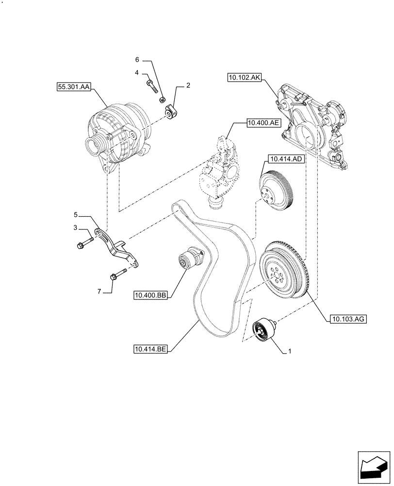Схема запчастей Case IH F4HFE413E A002 - (10.414.AE) - BELT TENSIONER (10) - ENGINE