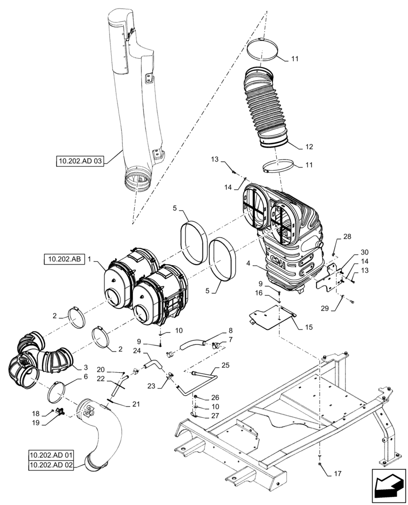 Схема запчастей Case IH QUADTRAC 470 - (10.202.BD[01]) - AIR PRE-CLEANER ASSY, 470, 500 (10) - ENGINE