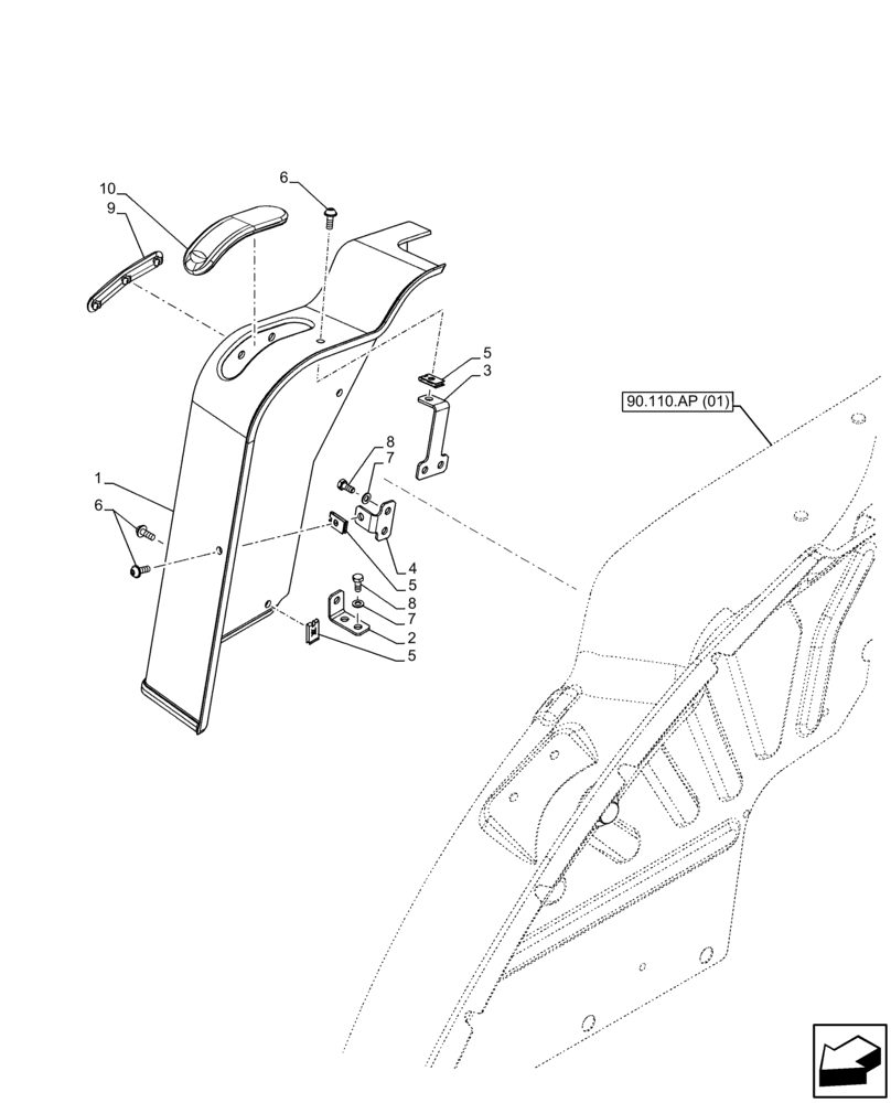 Схема запчастей Case IH FARMALL 65C - (90.110.AV[03]) - VAR - 336125, 338125, 336780, 390124 - TRIM PANEL, LEFT SIDE, W/O CAB (90) - PLATFORM, CAB, BODYWORK AND DECALS