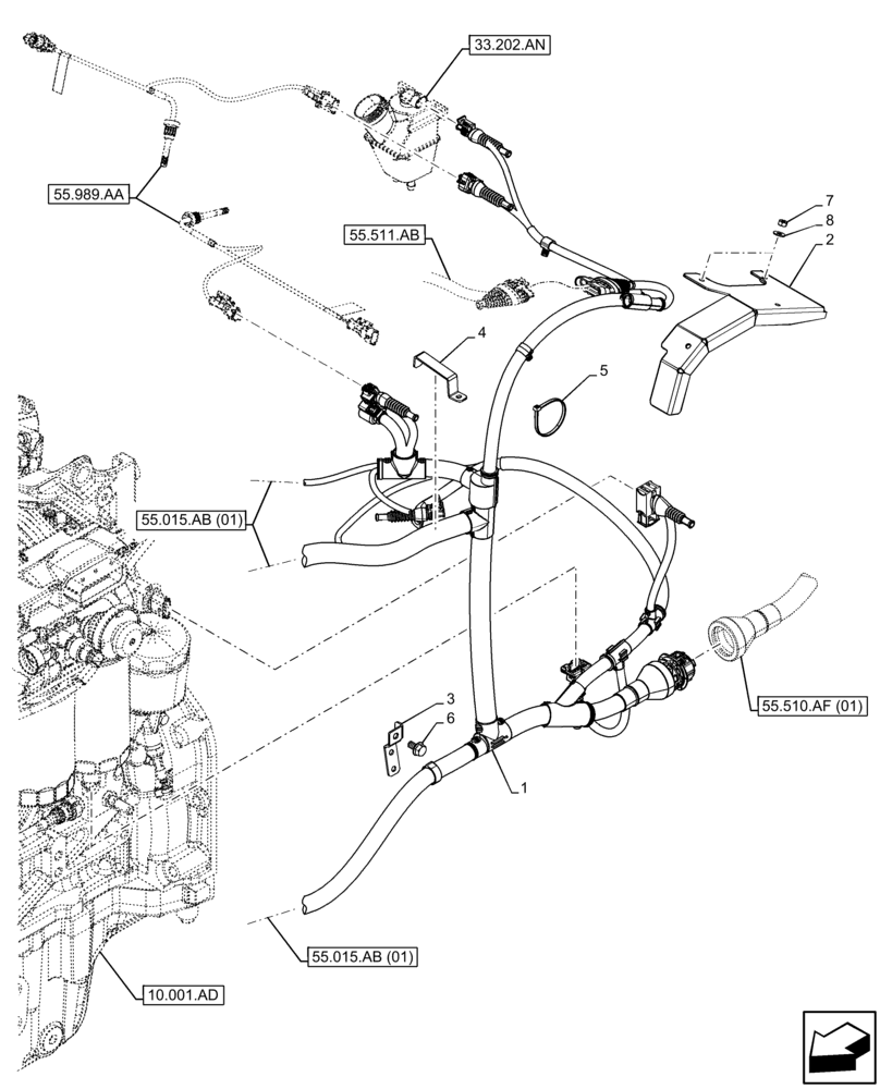 Схема запчастей Case IH FARMALL 65C - (55.015.AB[02]) - VAR - 390742, 397742, 743585 - HARNESS, ENGINE (55) - ELECTRICAL SYSTEMS