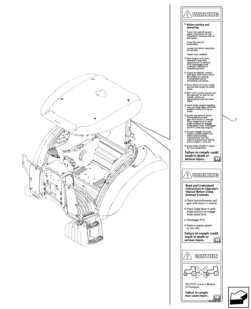 Схема запчастей Case IH FARMALL 65C - (90.108.AC[11]) - VAR - 334255, 334256, 334257 - DECALS, WARNING, NA, W/O CAB (90) - PLATFORM, CAB, BODYWORK AND DECALS