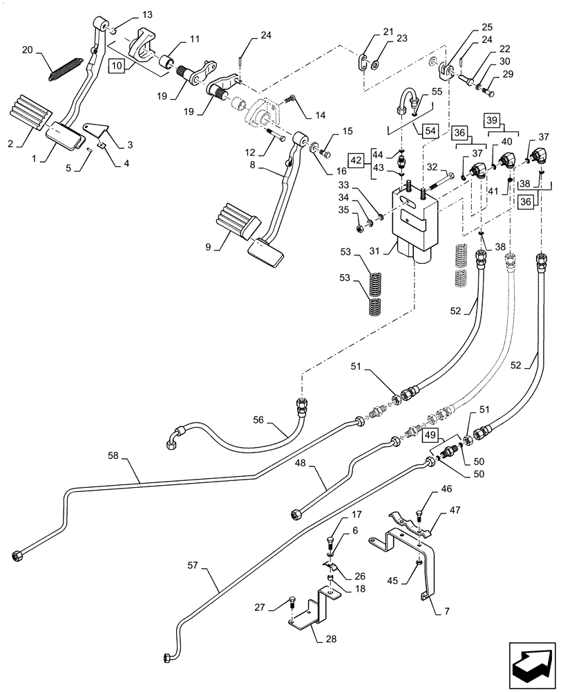 Схема запчастей Case IH 7150 - (7-002) - BRAKE PEDAL SYSTEM, PRIOR TO P.I.N. JJA0028200 (07) - BRAKES