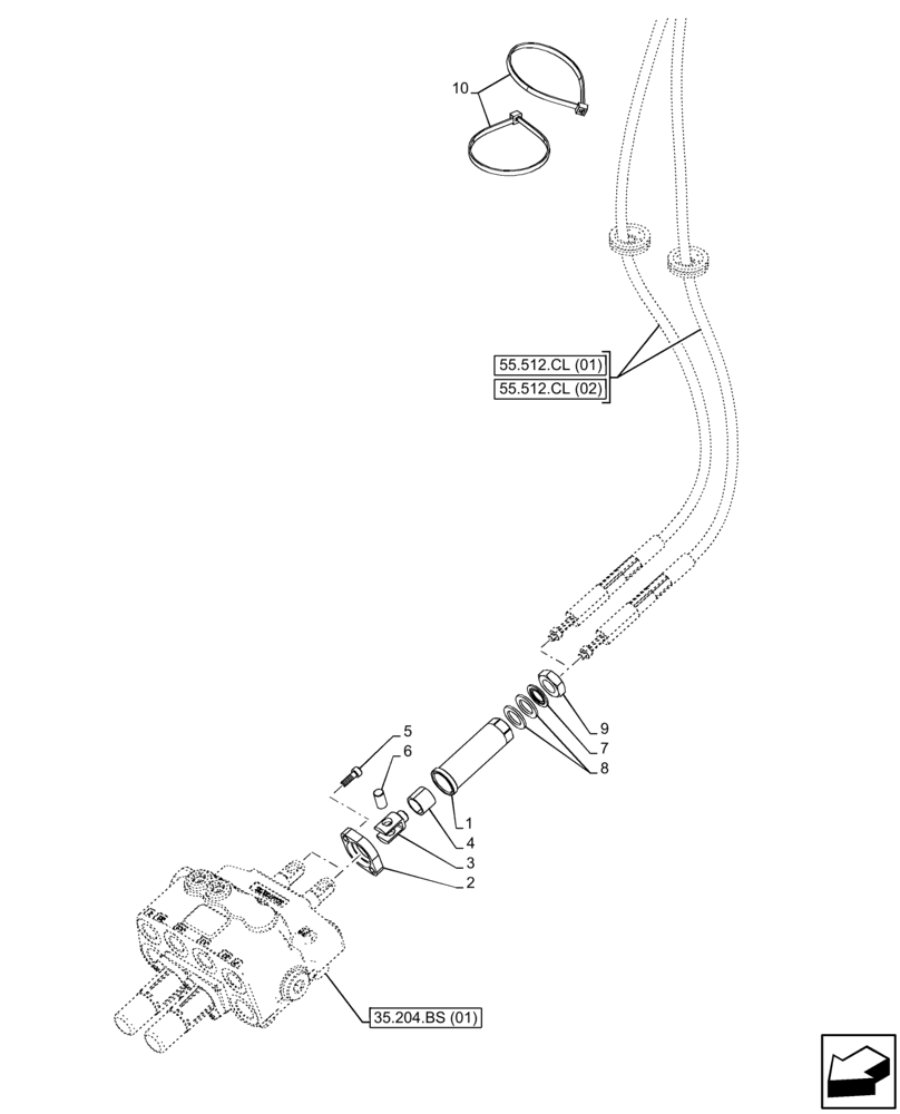 Схема запчастей Case IH FARMALL 65C - (35.204.BS[03]) - VAR - 336125, 338125, 336780 - MID MOUNT VALVE KIT, LINES (35) - HYDRAULIC SYSTEMS