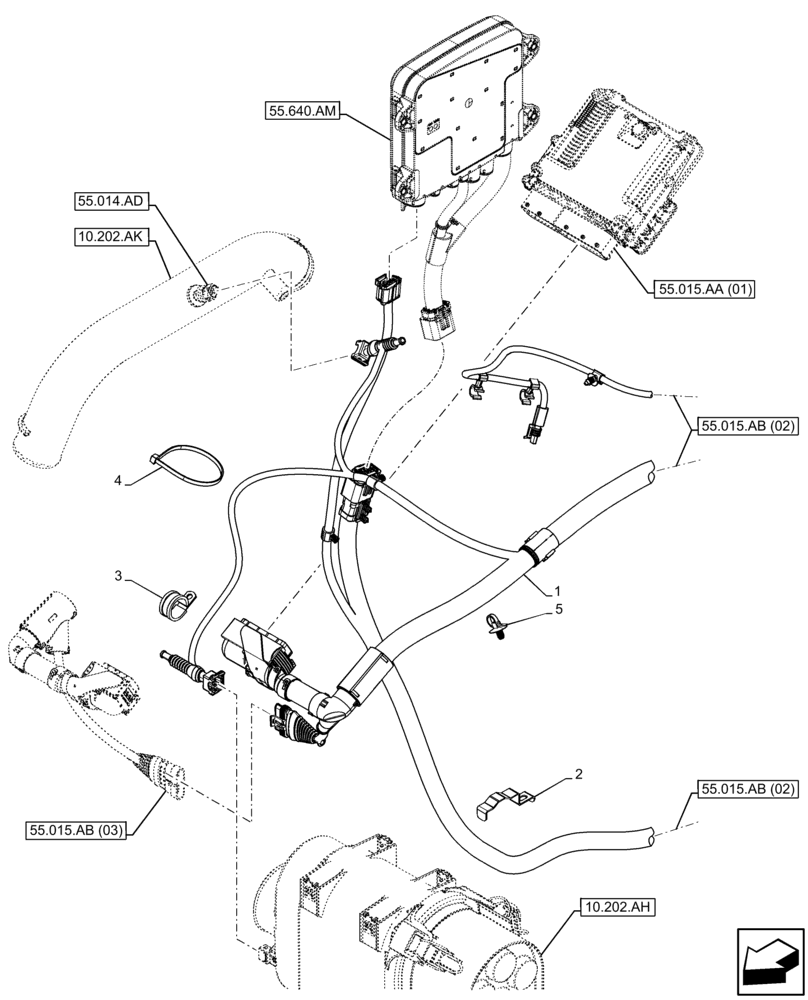 Схема запчастей Case IH FARMALL 65C - (55.015.AB[01]) - VAR - 390742, 397742, 743585 - HARNESS, ENGINE (55) - ELECTRICAL SYSTEMS