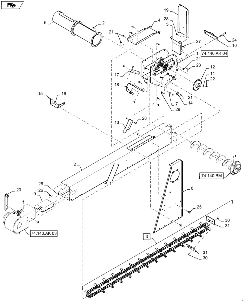 Схема запчастей Case IH 5130 - (74.140.AK[02]) - TAILINGS ELEVATOR, CHAIN (74) - CLEANING