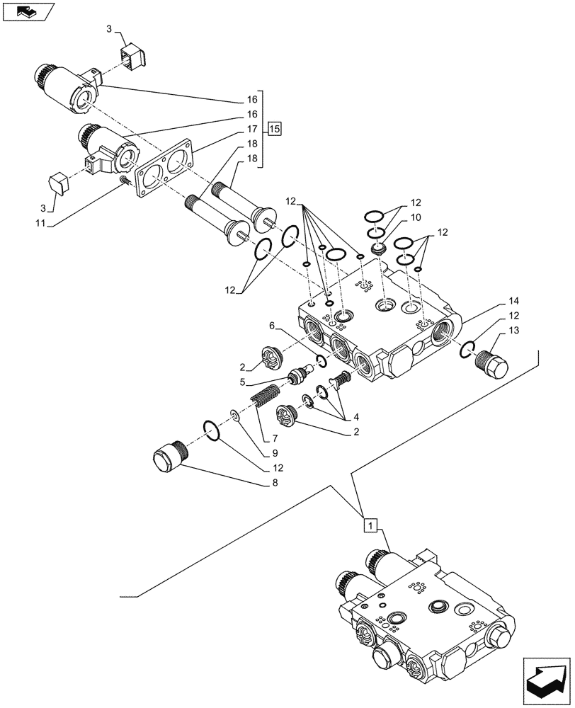 Схема запчастей Case IH MAXXUM 110 - (35.204.BE[14]) - VAR - 396844, 743685, 743686, 743733 - REMOTE CONTROL VALVE, REAR, COMPONENTS (35) - HYDRAULIC SYSTEMS