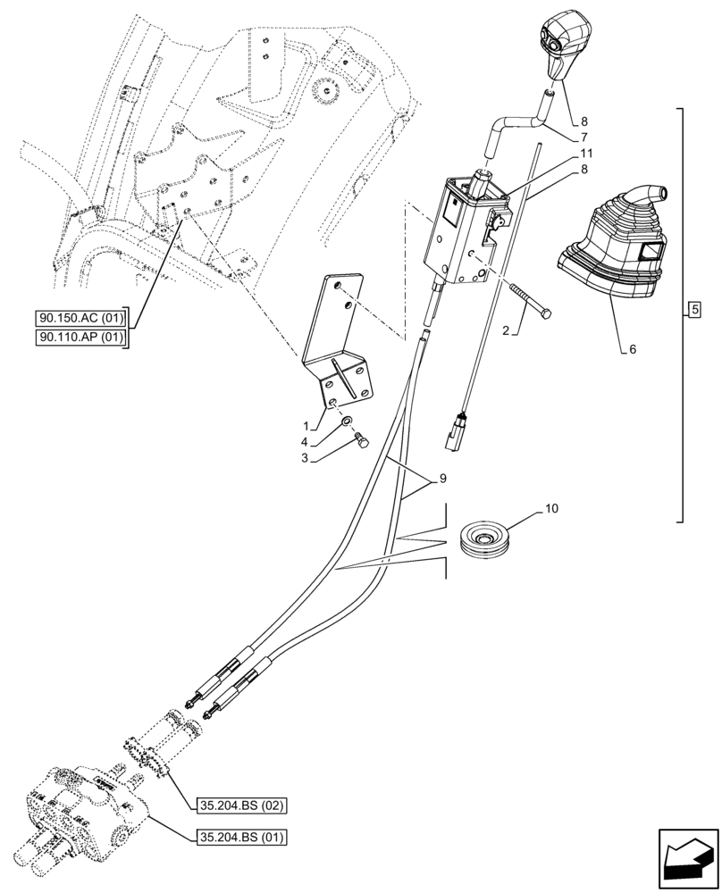 Схема запчастей Case IH FARMALL 75C - (55.512.CL[02]) - VAR - 338125, 336780 - MID MOUNT VALVE KIT, JOYSTICK (W/ 3RD FUNCTION SWITCH) (55) - ELECTRICAL SYSTEMS