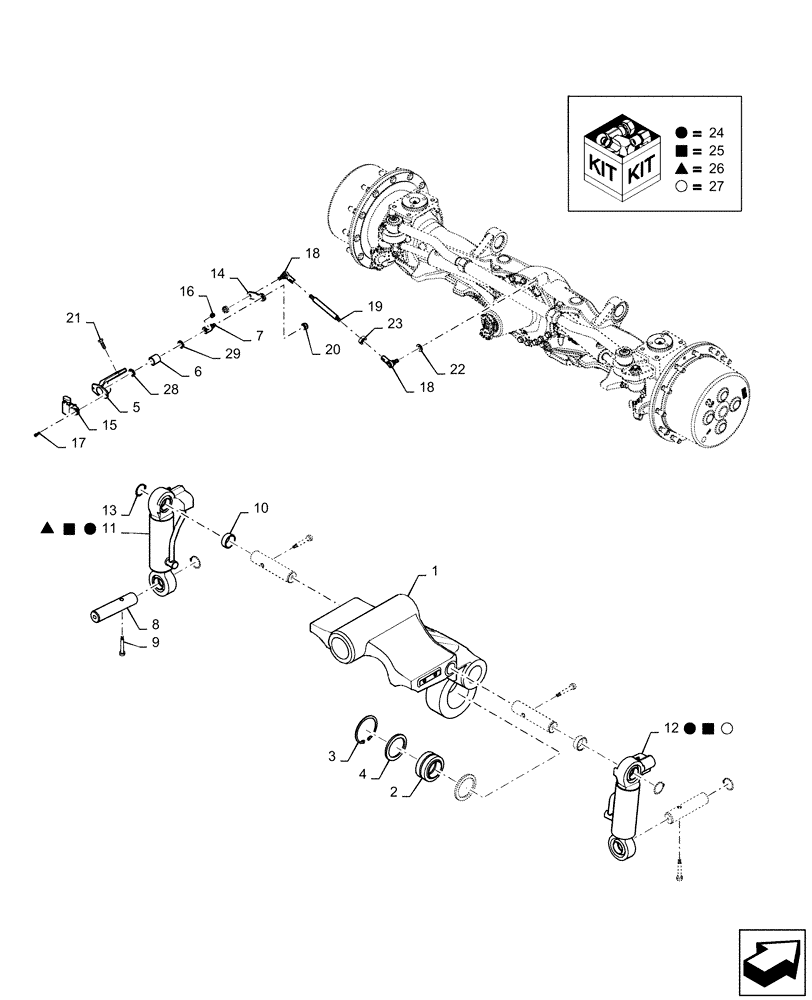 Схема запчастей Case IH MAGNUM 235 - (25.100.BB[02]) - VAR - 420228 DANA FRONT AXLE SUSPENSION, CLASS 4.75 (25) - FRONT AXLE SYSTEM