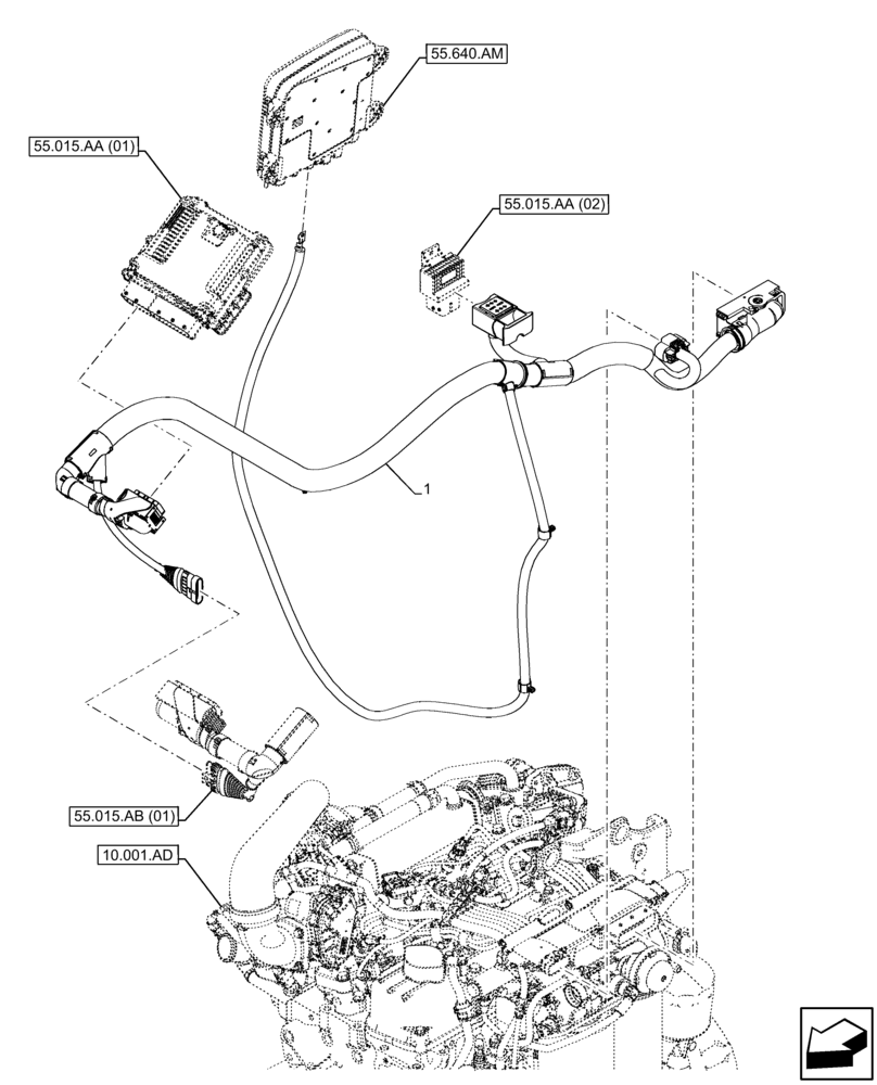 Схема запчастей Case IH FARMALL 65C - (55.015.AB[03]) - VAR - 390742, 397742, 743585 - HARNESS, ENGINE (55) - ELECTRICAL SYSTEMS