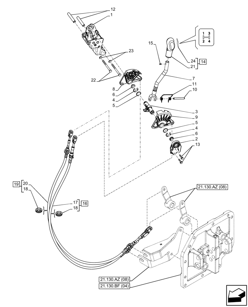 Схема запчастей Case IH FARMALL 75C - (21.134.AI[05]) - VAR - 330274, 330276, 332079, 334176, 743546, 744576 - TRANSMISSION CONTROL LEVER, GEARSHIFT, W/O CAB (21) - TRANSMISSION