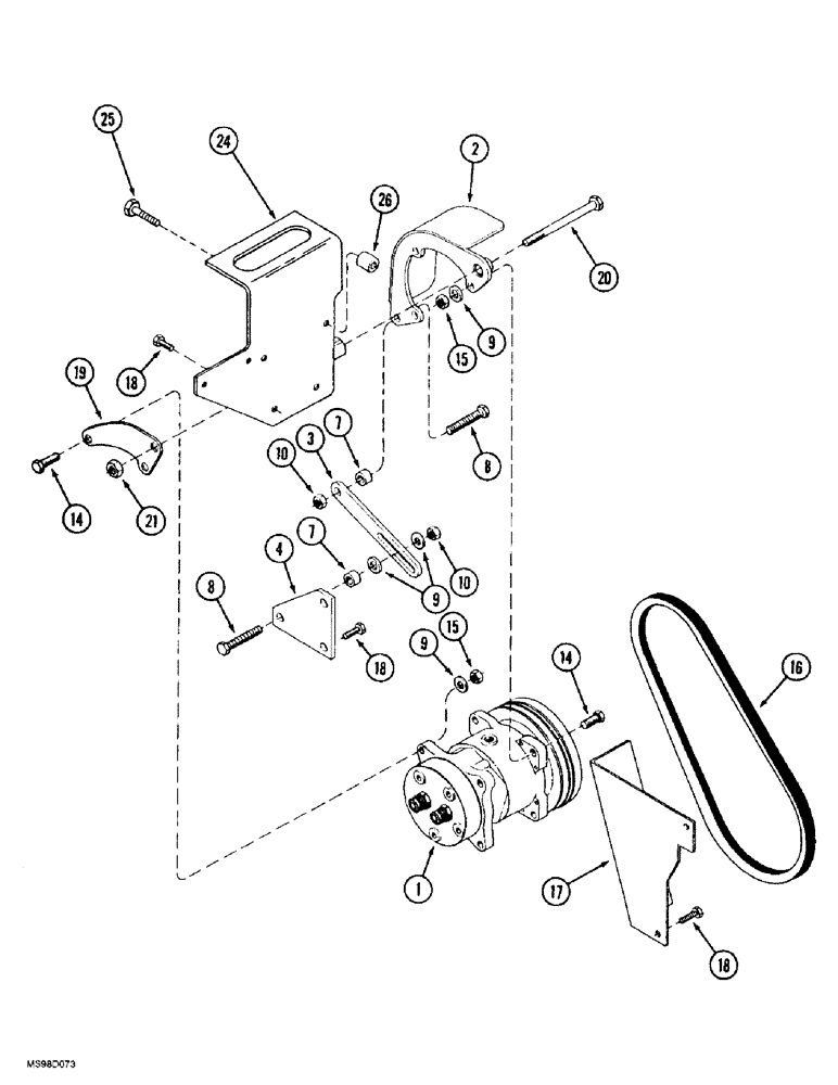 Схема запчастей Case IH 9350 - (9-098) - AIR CONDITIONER, COMPRESSOR MOUNTING AND DRIVE (09) - CHASSIS/ATTACHMENTS