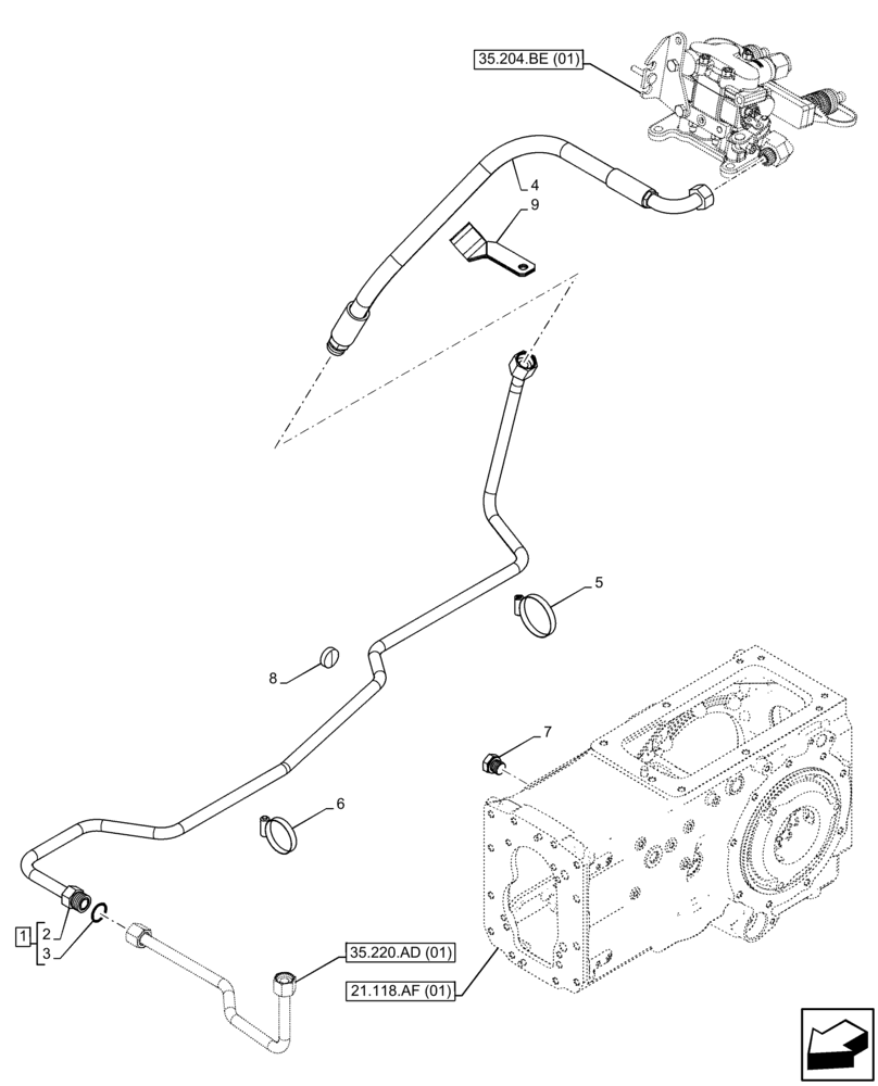 Схема запчастей Case IH FARMALL 75C - (35.220.AD[02]) - VAR - 390124 - HYDRAULIC LIFT, SUCTION PIPE (35) - HYDRAULIC SYSTEMS