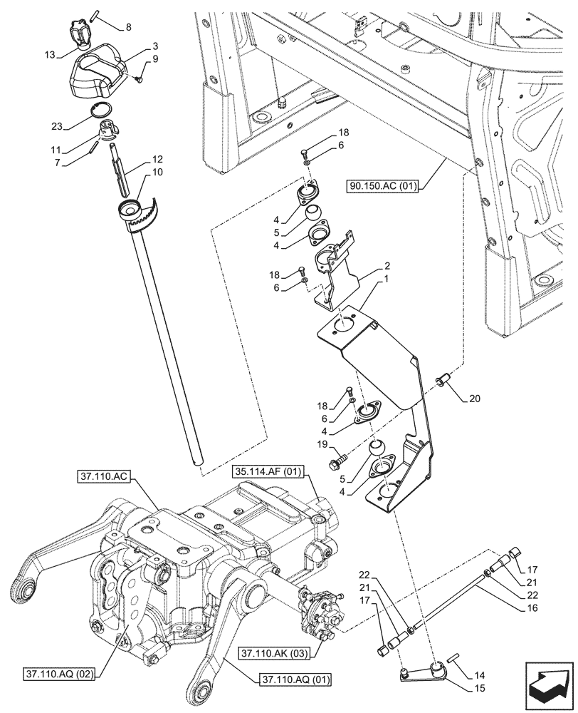 Схема запчастей Case IH FARMALL 75C - (37.108.AD[02]) - VAR - 332035 - HYDRAULIC LIFT, OUTSIDE, CONTROL LEVER, CAB (37) - HITCHES, DRAWBARS & IMPLEMENT COUPLINGS