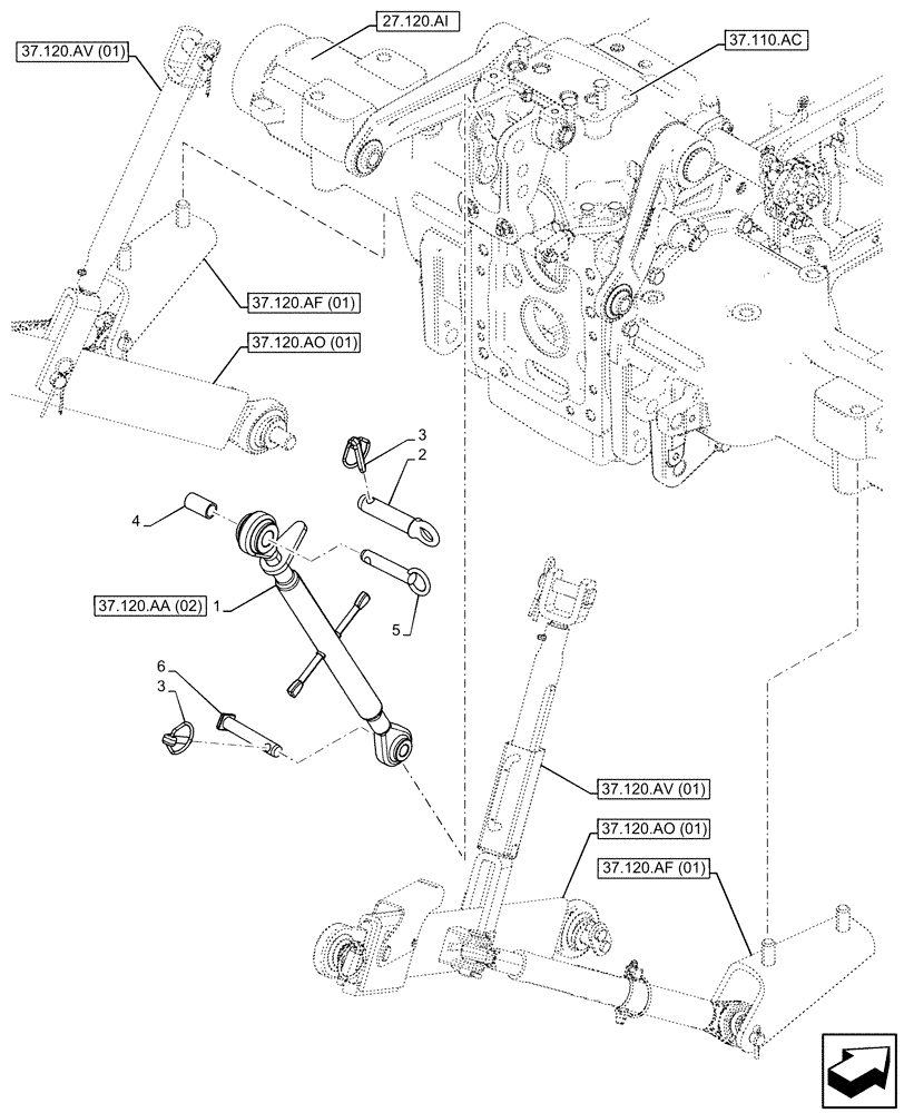 Схема запчастей Case IH FARMALL 75C - (37.120.AA[01]) - VAR - 391953, 743598 - TOP LINK, ARM (37) - HITCHES, DRAWBARS & IMPLEMENT COUPLINGS