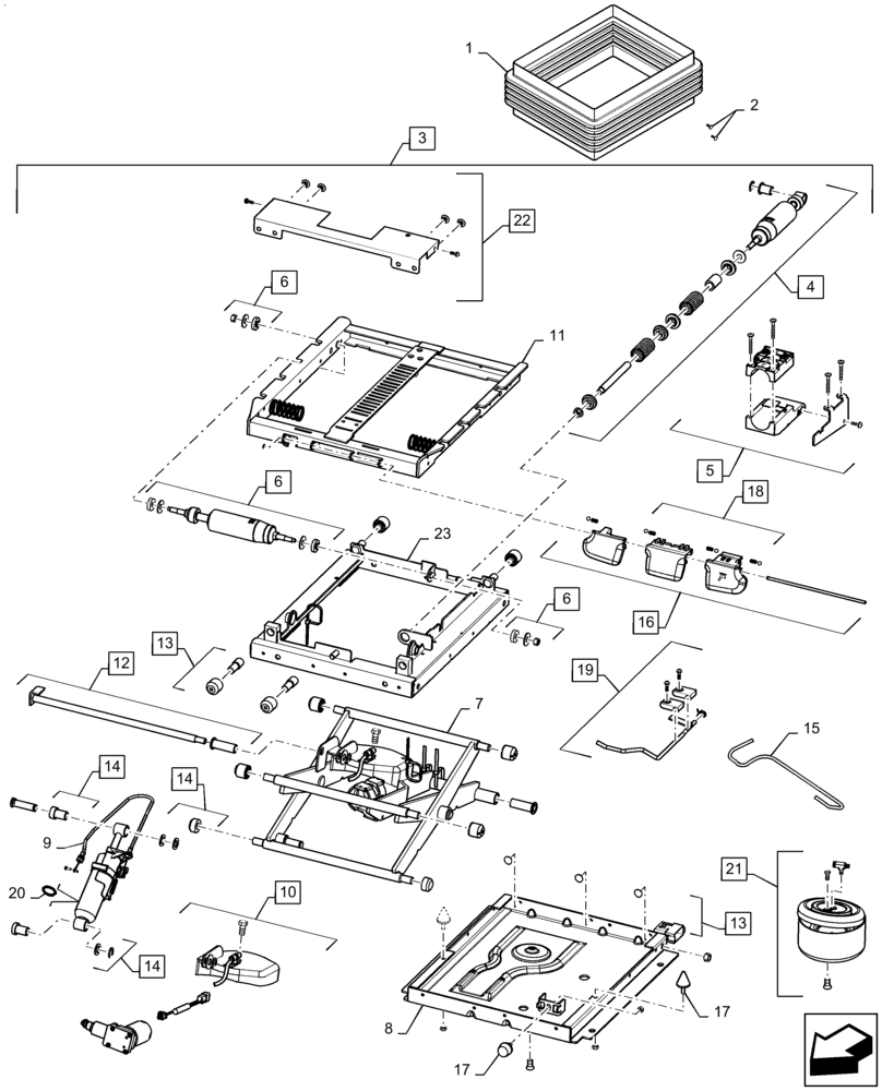 Схема запчастей Case IH PATRIOT 3240 - (90.124.AN[01]) - SEAT SUSPENSION ASSY, BSN YFT041440 (90) - PLATFORM, CAB, BODYWORK AND DECALS