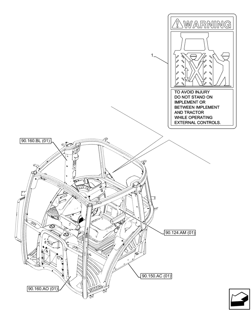 Схема запчастей Case IH FARMALL 75C - (90.108.AC[12]) - VAR - 332035 - DECALS, WARNING, OUTSIDE, REAR (90) - PLATFORM, CAB, BODYWORK AND DECALS