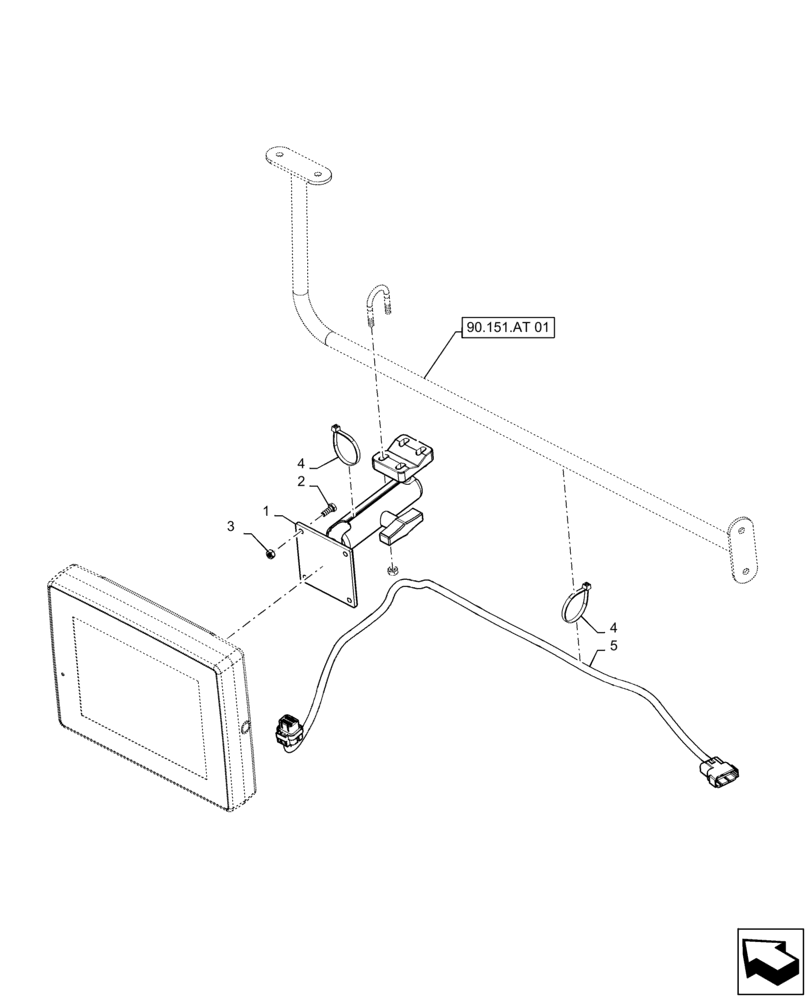 Схема запчастей Case IH QUADTRAC 500 - (90.151.AT[02]) - VAR - 429321, 429322, 449061 - DISPLAY MOUNTING, ARM RH WINDOW (90) - PLATFORM, CAB, BODYWORK AND DECALS