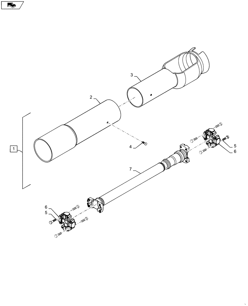 Схема запчастей Case IH MAGNUM 200 - (23.314.AH[01]) - DRIVE SHAFT AND SHIELD, SADDLE SUSPENSION (23) - FOUR WHEEL DRIVE SYSTEM