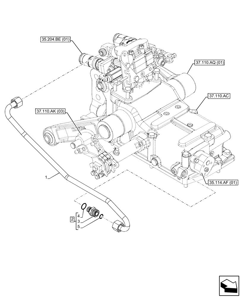 Схема запчастей Case IH FARMALL 75C - (35.204.BJ[01]) - VAR - 390107, 743568 - REMOTE CONTROL VALVE, LINES (35) - HYDRAULIC SYSTEMS