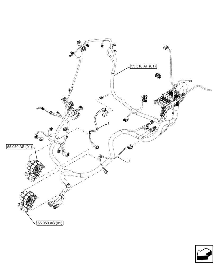 Схема запчастей Case IH FARMALL 65C - (55.050.AY) - VAR - 335754, 390754 - BLOWER, WIRE HARNESS, CAB (55) - ELECTRICAL SYSTEMS