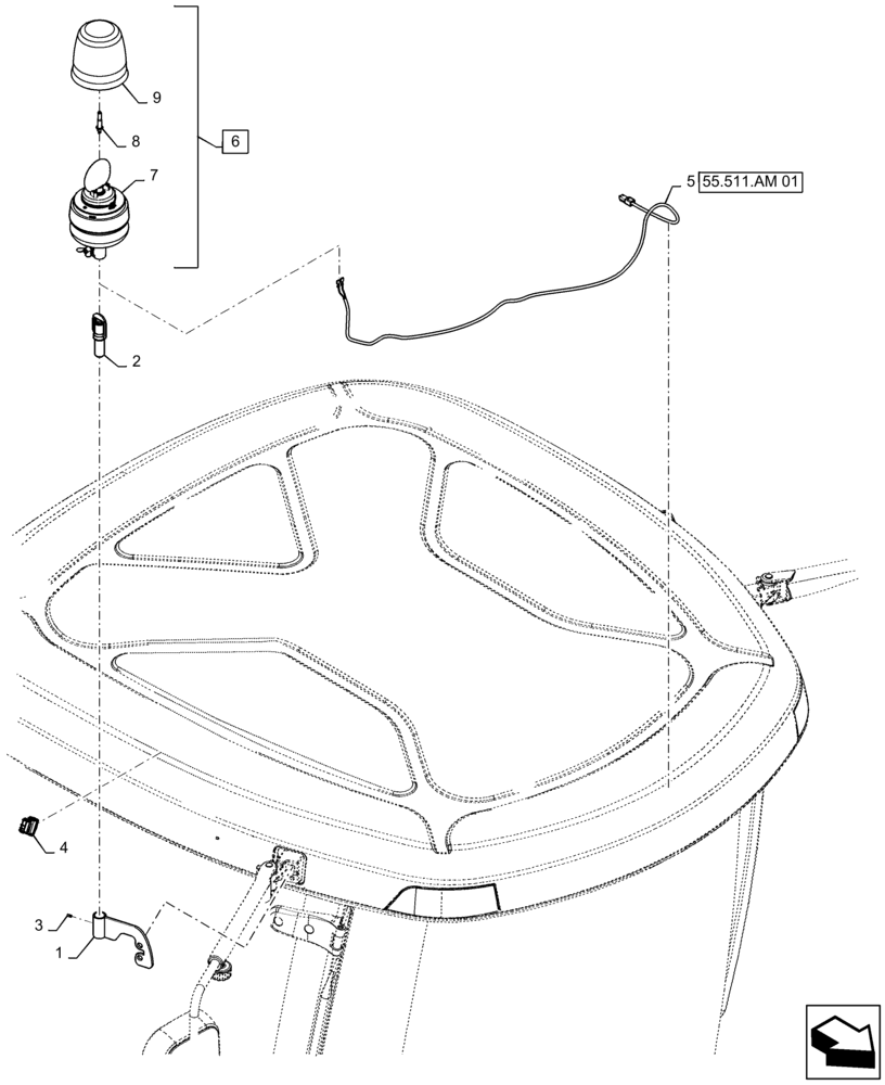 Схема запчастей Case IH QUADTRAC 540 - (55.404.AC[01]) - VAR - 420025 - SINGLE BEACON (55) - ELECTRICAL SYSTEMS