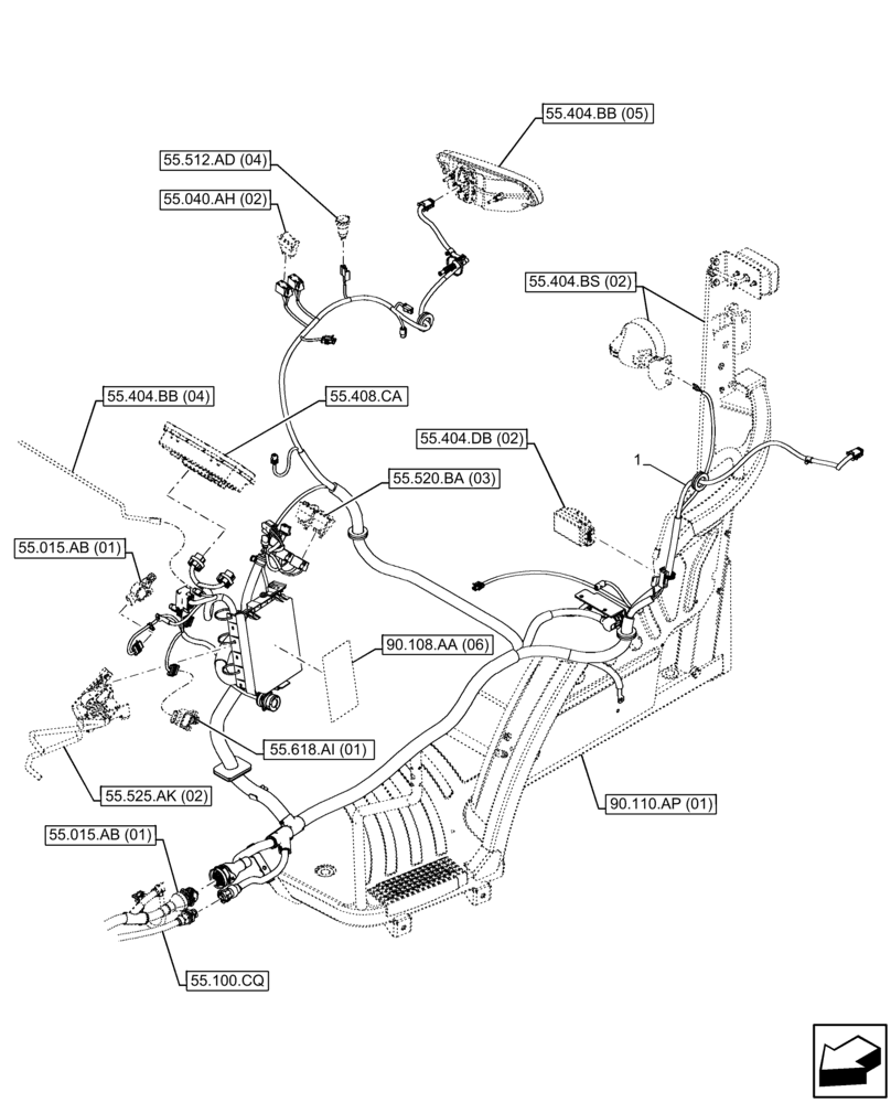 Схема запчастей Case IH FARMALL 65C - (55.510.BO[01]) - VAR - 335754, 390754 - MAIN HARNESS, W/O CAB (55) - ELECTRICAL SYSTEMS