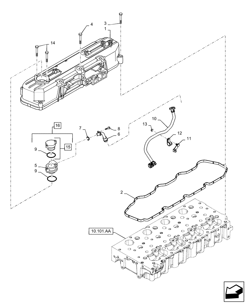 Схема запчастей Case IH TR320 - (10.101.AB[02]) - CYLINDER HEAD, VALVE COVER (10) - ENGINE