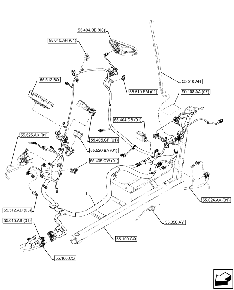 Схема запчастей Case IH FARMALL 65C - (55.510.AF[01]) - VAR - 335754, 390754 - MAIN HARNESS, CAB (55) - ELECTRICAL SYSTEMS