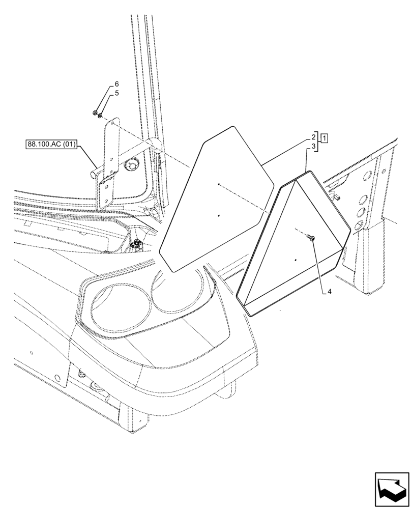 Схема запчастей Case IH FARMALL 65C - (88.100.AN[01]) - VAR - 334256, 334257 - WARNING TRIANGLE, CAB (88) - ACCESSORIES