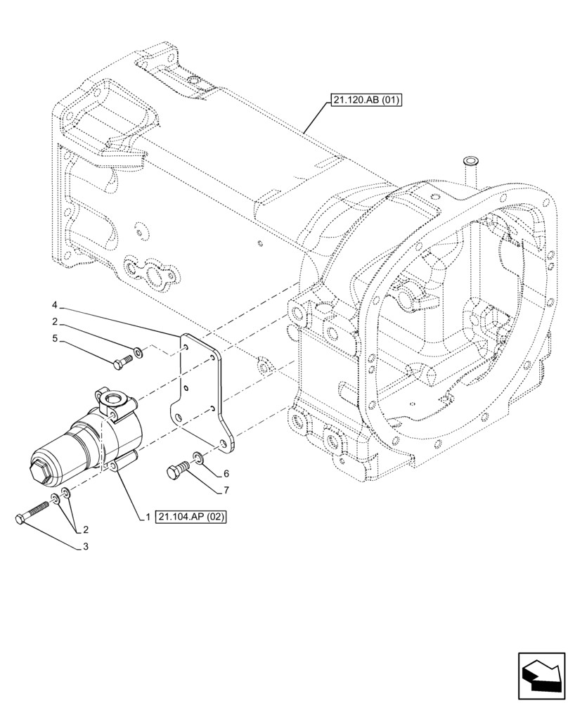 Схема запчастей Case IH FARMALL 75C - (21.104.AP[01]) - VAR - 332069, 334068 - TRANSMISSION LUBRICATION LINE, FILTER (21) - TRANSMISSION