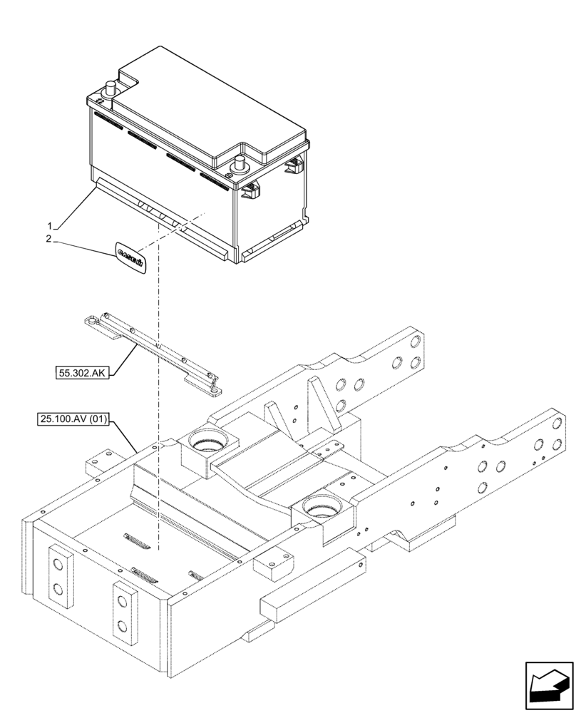 Схема запчастей Case IH FARMALL 105C - (55.302.AG[02]) - VAR - 390742 - BATTERY, W/O CAB (55) - ELECTRICAL SYSTEMS