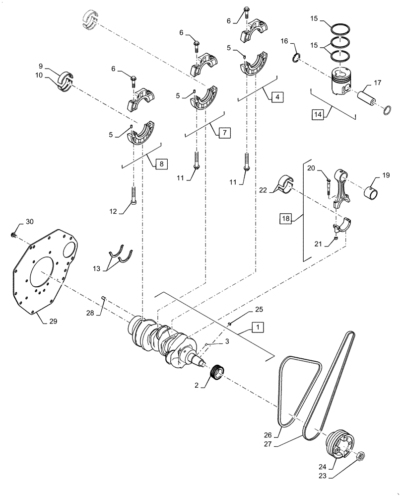 Схема запчастей Case IH FARMALL 35C - (10.103.AA[01]) - PISTON, CONNECTING ROD & CRANKSHAFT, FARMALL 30C, 35C (10) - ENGINE