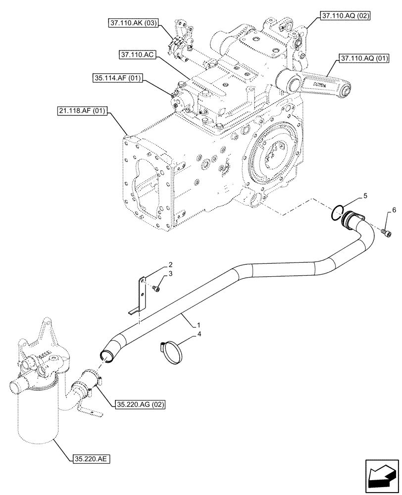 Схема запчастей Case IH FARMALL 65C - (35.100.AH) - VAR - 390831, 743595, 743596 - HYDRAULIC LIFT, OIL FILTER, PIPE (35) - HYDRAULIC SYSTEMS