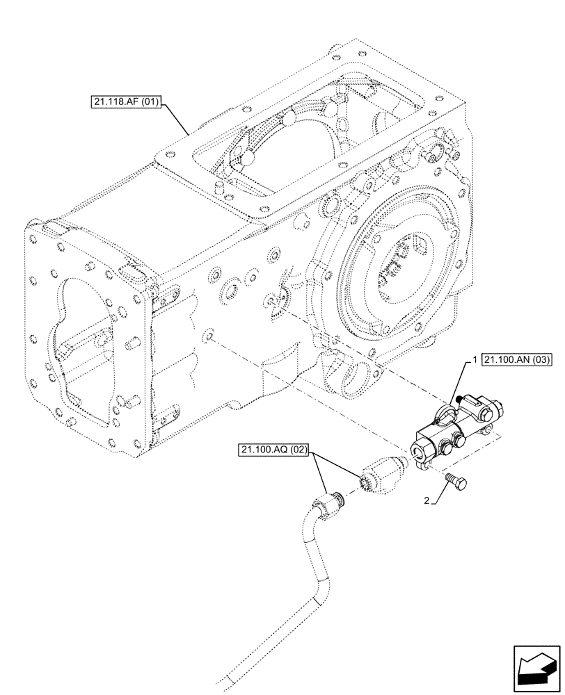 Схема запчастей Case IH FARMALL 75C - (21.100.AN[02]) - VAR - 330069 - TRANSMISSION, VALVE, W/O CAB (21) - TRANSMISSION