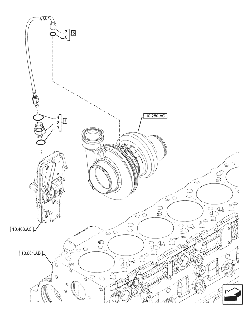 Схема запчастей Case IH F4DFE613N B006 - (10.250.AD) - TURBOCHARGER LINE (10) - ENGINE