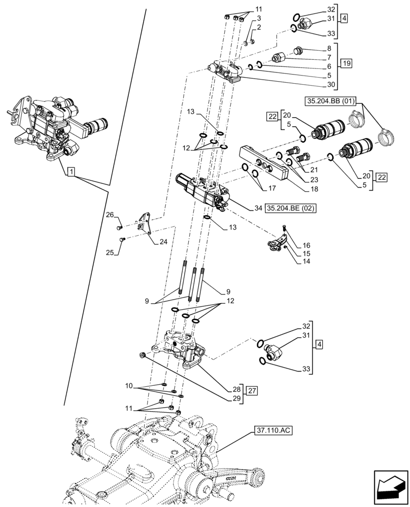 Схема запчастей Case IH FARMALL 75C - (35.204.BE[01]) - VAR - 390107, 743568 - REMOTE CONTROL VALVE (1 REMOTE, 2 COUPLERS) - END YR 09-MAY-2016 (35) - HYDRAULIC SYSTEMS