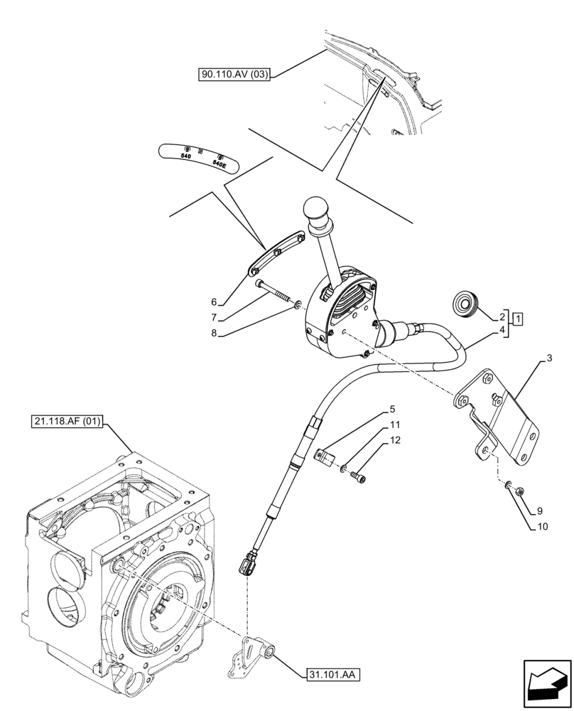 Схема запчастей Case IH FARMALL 75C - (31.104.AA[02]) - VAR - 330838 - PTO 540-540E RPM, SPEED CHANGE LEVER, W/O CAB (31) - IMPLEMENT POWER TAKE OFF