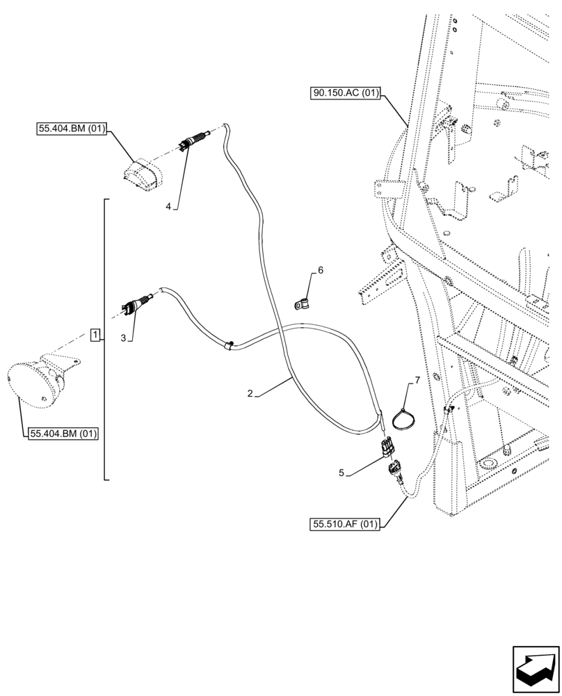 Схема запчастей Case IH FARMALL 75C - (55.404.BA) - VAR - 334255 - LICENSE PLATE LIGHT, HARNESS (55) - ELECTRICAL SYSTEMS