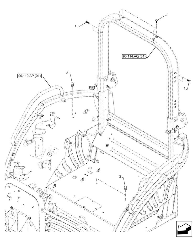 Схема запчастей Case IH FARMALL 75C - (90.114.AQ[02]) - VAR - 334255, 334256, 334257 - PLATFORM, PLUG, W/O CAB (90) - PLATFORM, CAB, BODYWORK AND DECALS