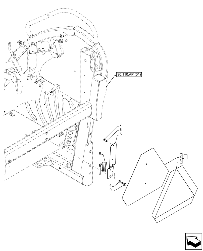 Схема запчастей Case IH FARMALL 75C - (88.100.AN[02]) - VAR - 334256, 334257 - WARNING TRIANGLE, W/O CAB (88) - ACCESSORIES