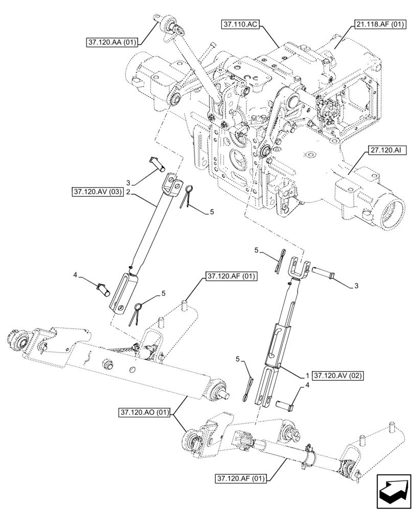 Схема запчастей Case IH FARMALL 75C - (37.120.AV [01]) - VAR - 391953, 743598 - 3 POINT HITCH, LIFTING ROD (37) - HITCHES, DRAWBARS & IMPLEMENT COUPLINGS