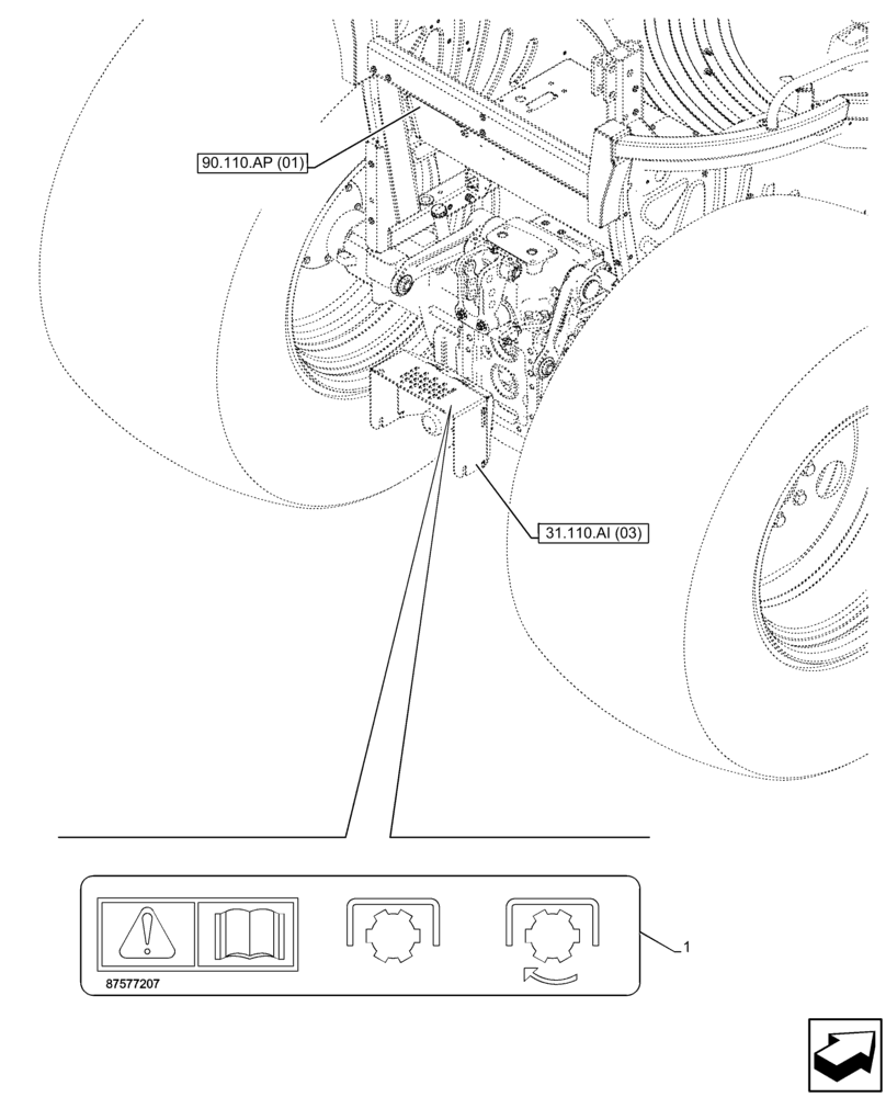 Схема запчастей Case IH FARMALL 65C - (90.108.AC[03]) - VAR - 333814, 392808, 743565, 743566 - DECALS, WARNING, PTO, REAR, W/O CAB (90) - PLATFORM, CAB, BODYWORK AND DECALS