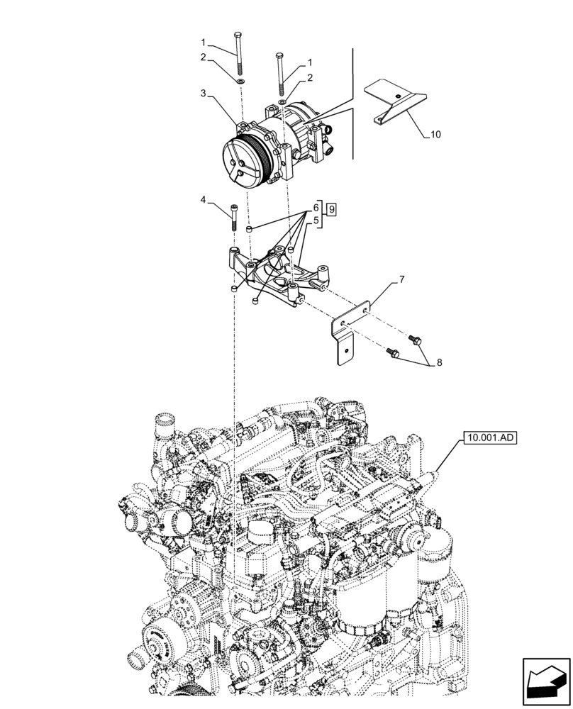 Схема запчастей Case IH FARMALL 75C - (50.200.AA) - VAR - 334183, 334211, 391606, 743496, 743573, 744588 - AIR CONDITIONER, COMPRESSOR, SUPPORT (50) - CAB CLIMATE CONTROL