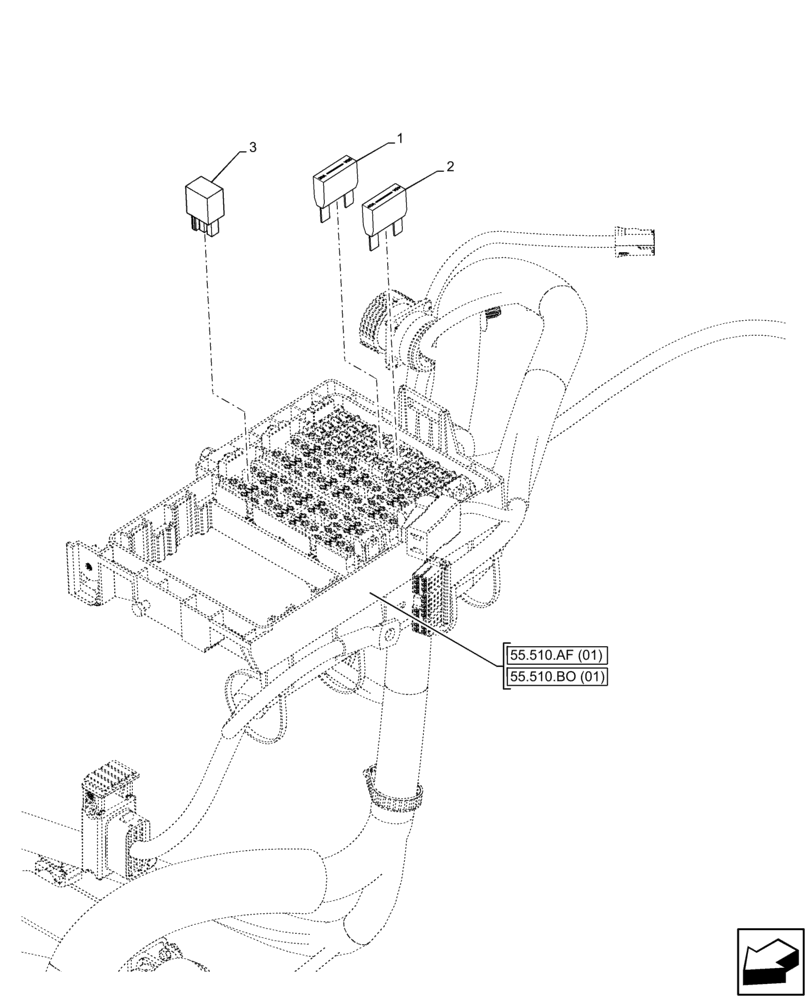 Схема запчастей Case IH FARMALL 75C - (55.100.DO[03]) - VAR - 333756, 334193, 334990, 334991, 334992, 334994 - FUSE, RELAY (55) - ELECTRICAL SYSTEMS