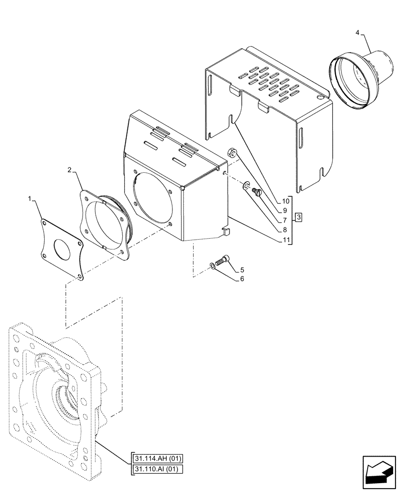 Схема запчастей Case IH FARMALL 75C - (31.110.AI[03]) - VAR - 392905 - PTO SHAFT, COVER (31) - IMPLEMENT POWER TAKE OFF