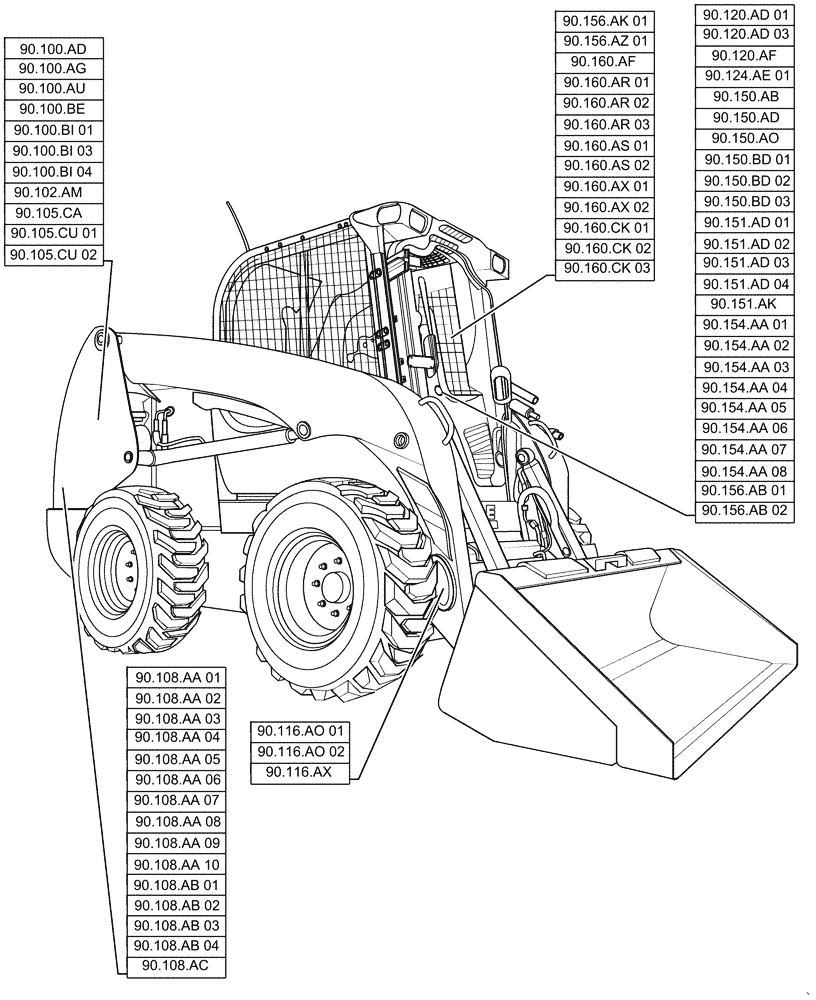 Схема запчастей Case IH SR200 - (00.000.90) - PICTORIAL INDEX - PLATFORM, CAB, BODYWORK AND DECALS (00) - GENERAL & PICTORIAL INDEX